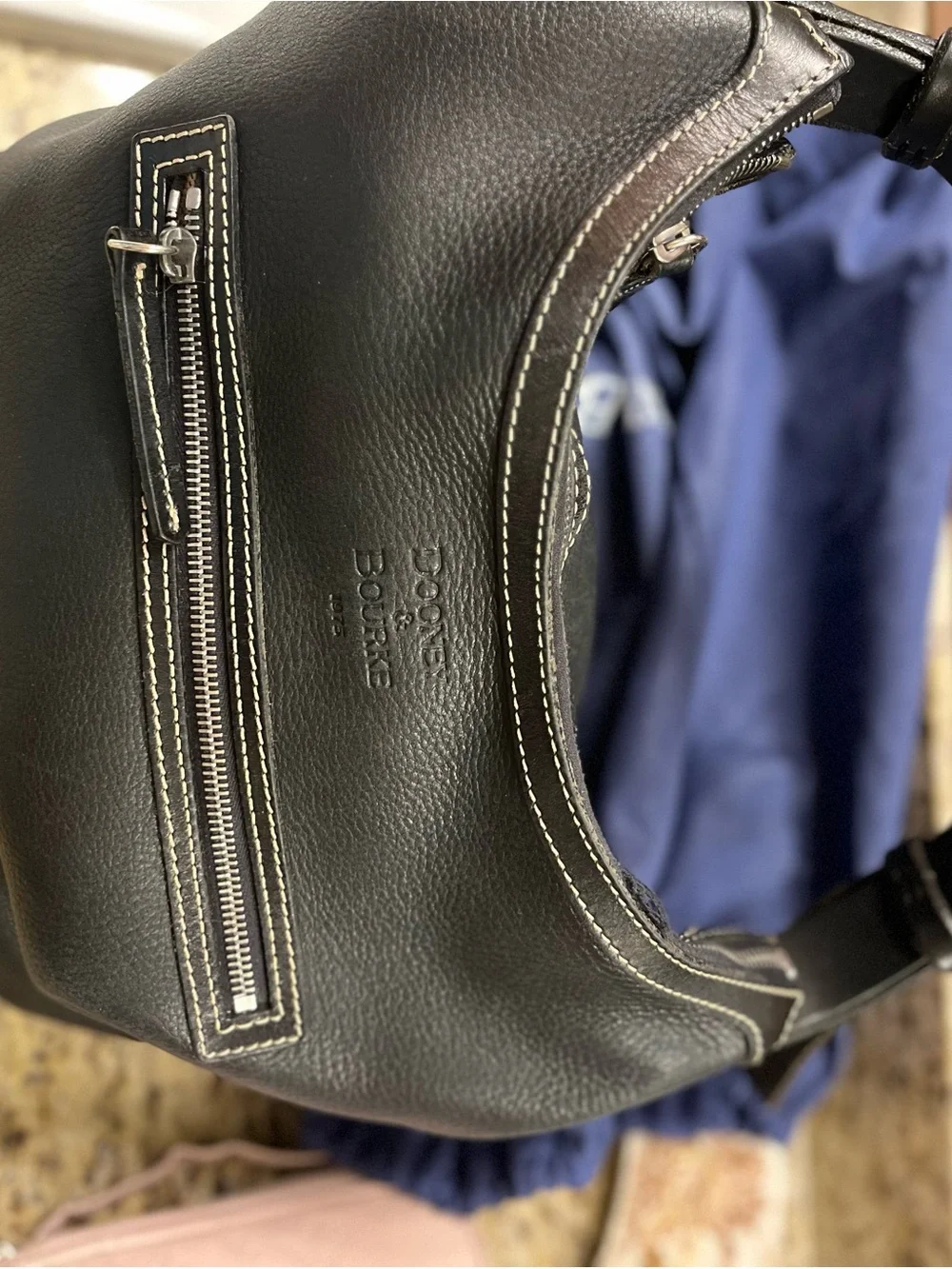 Dooney & Bourke Black Leather Pebble Hobo with Contrast Stitching